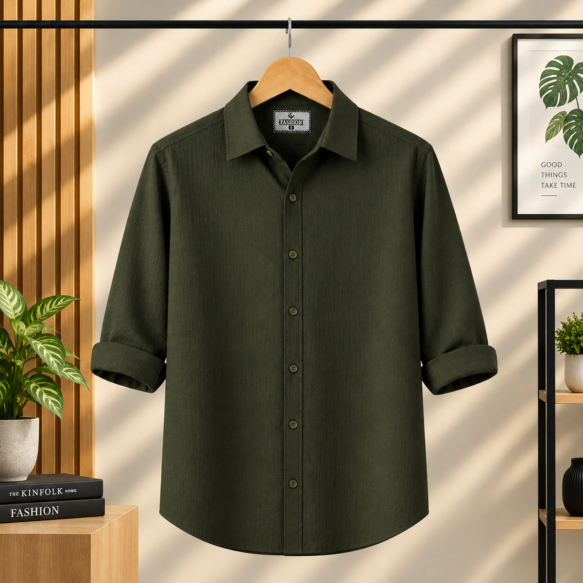 Premum Zafran Full Sleeve Shirt - Olive