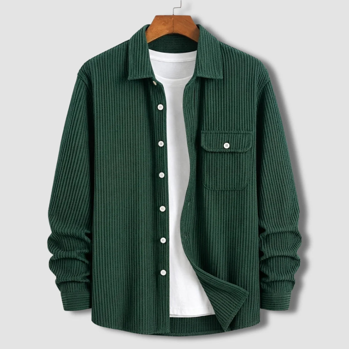 Waffle Textured Shirt - Bottle Green