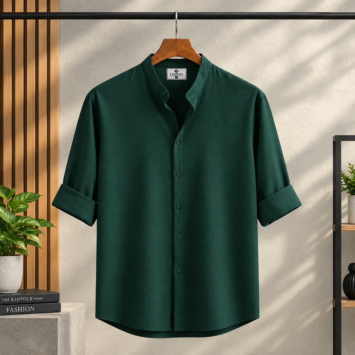 Zafran Band Collar Shirt -Teal