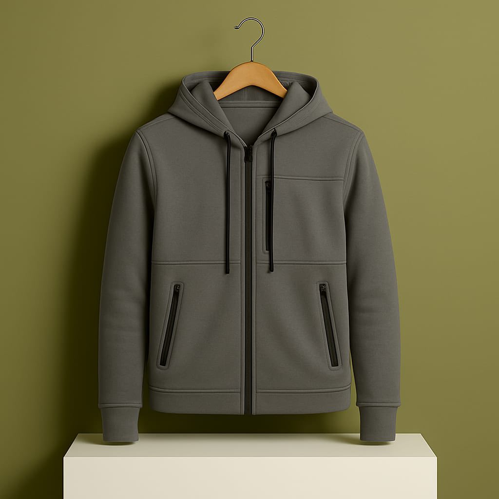 Men's Premium Full Zip Hooded Jacket - Light Ash