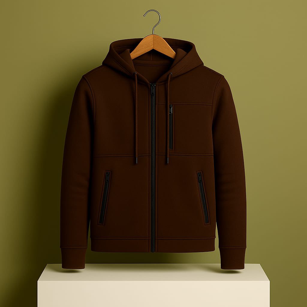 Men's Premium Full Zip Hooded Jacket - Light Brown