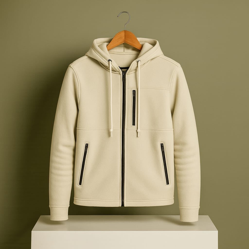 Men's Premium Full Zip Hooded Jacket - Cream