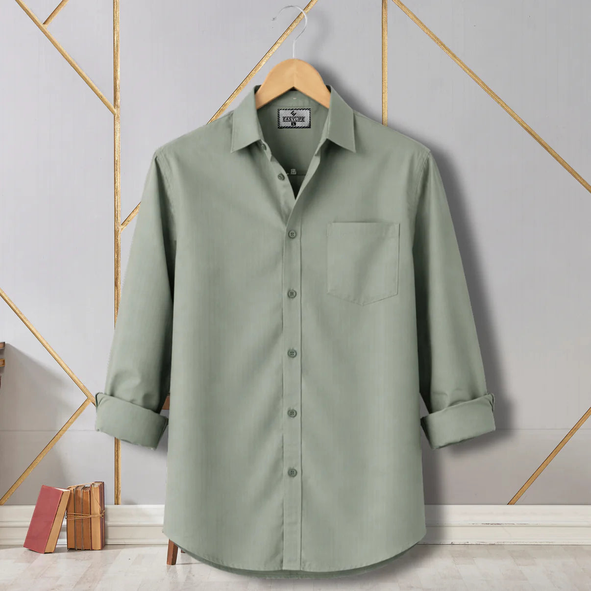 Fine Casual Cotton Stripe Shirt – Sage Green