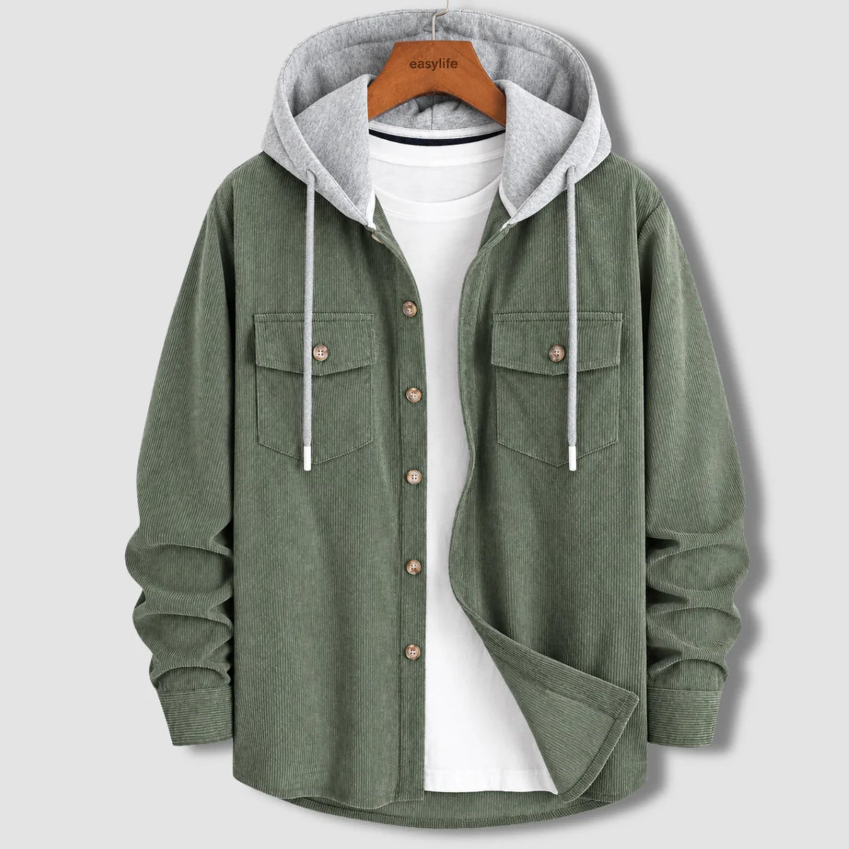 Signature Cord Hoodie - Moss Green