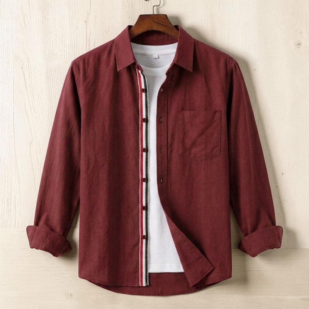 Contrast Placket Full Sleeve Shirt - Marron