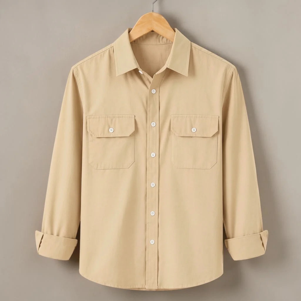 Full Sleeve Two Pocket Shirt-Cream
