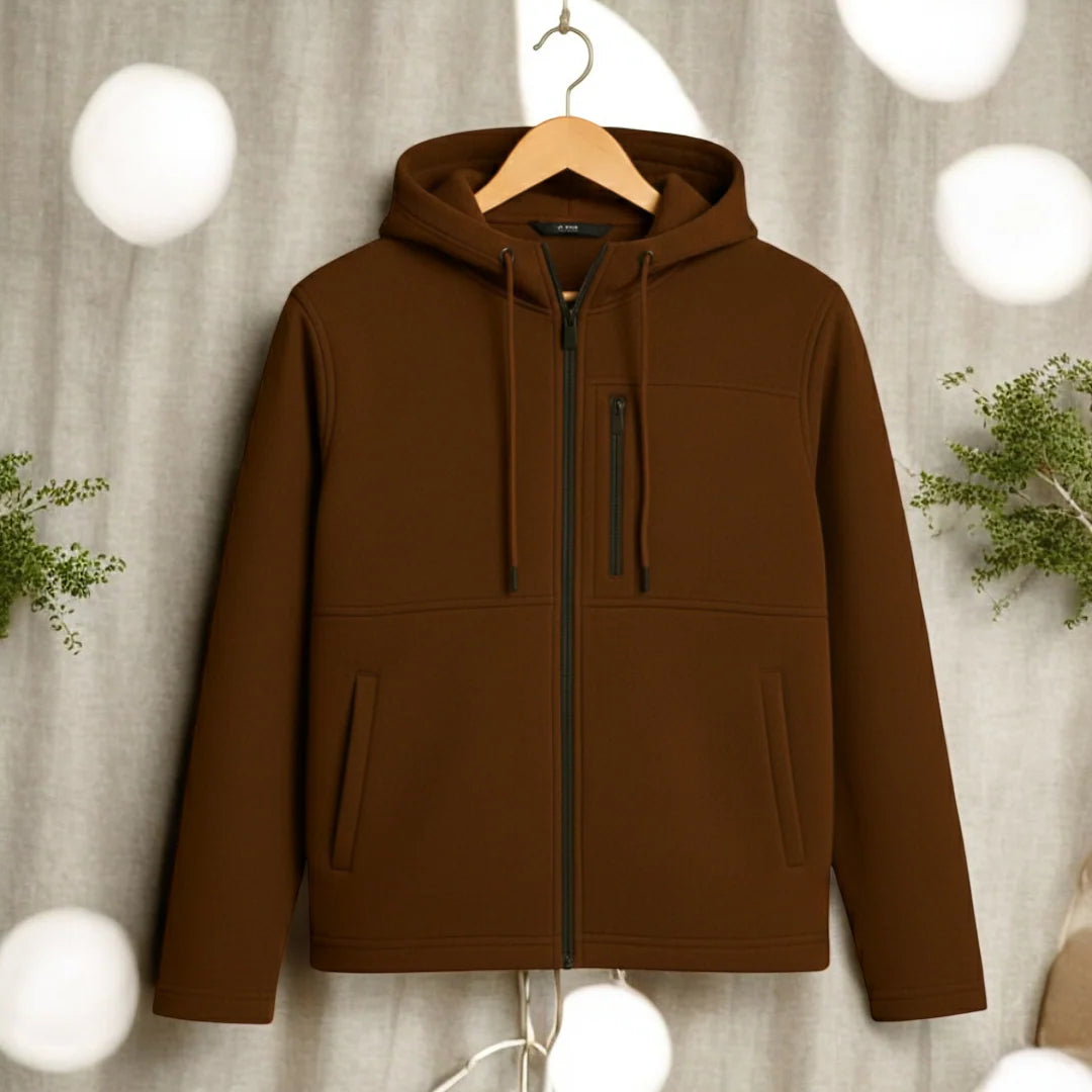 Men's Premium Full Zip Hooded Jacket - Light Brown