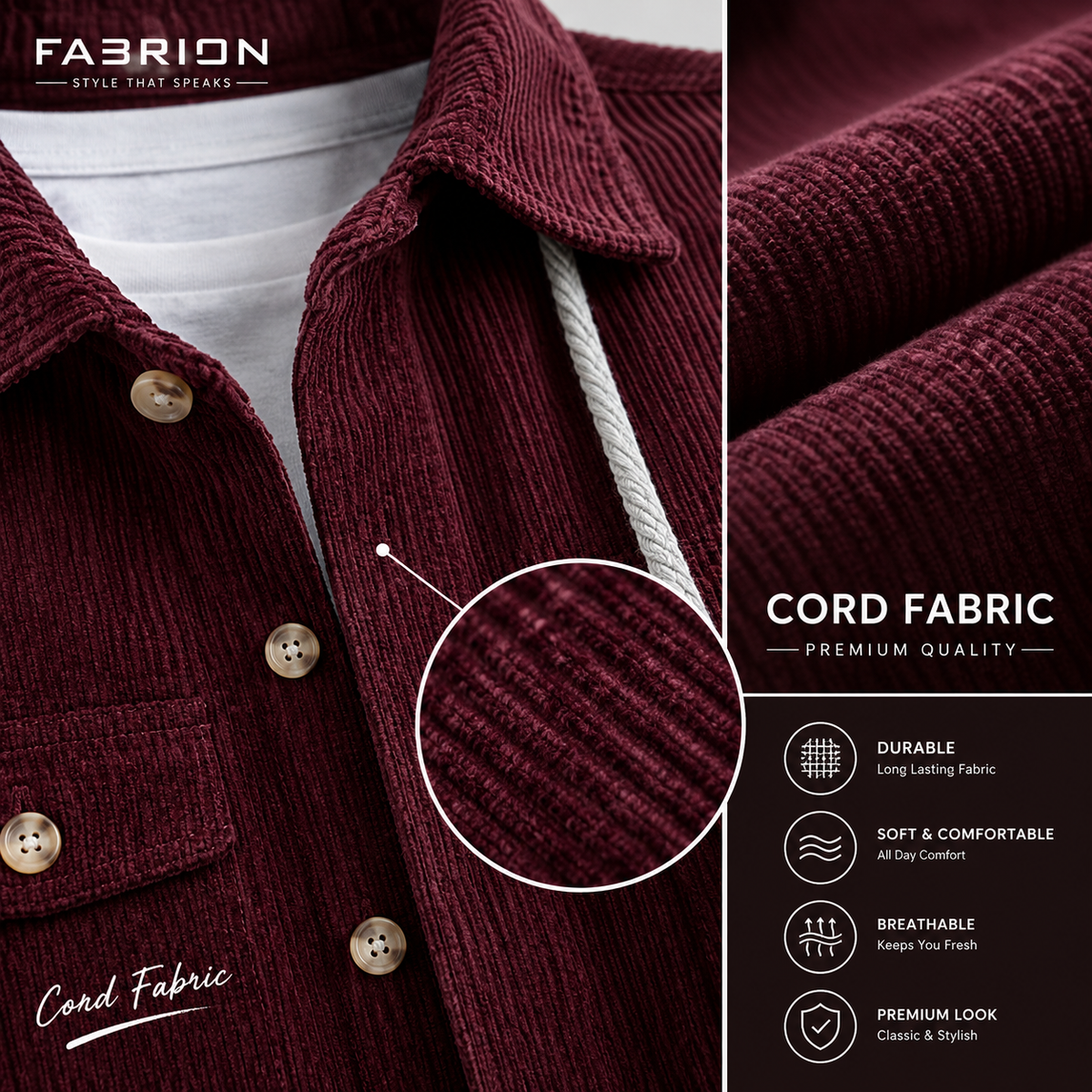Urban Cord Shirt / Jacket - Maroon