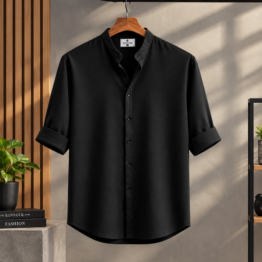 Zafran Band Collar Shirt - Black