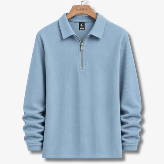 Ribbed Quarter-Zip Polo -  Baby Blue