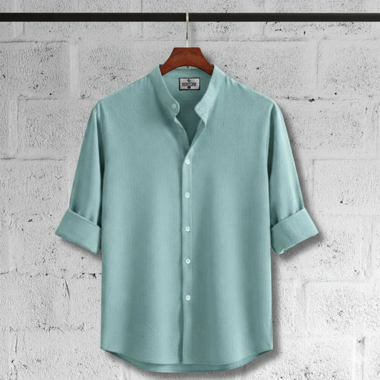 Zafran Band Collar Shirt - Sea Green