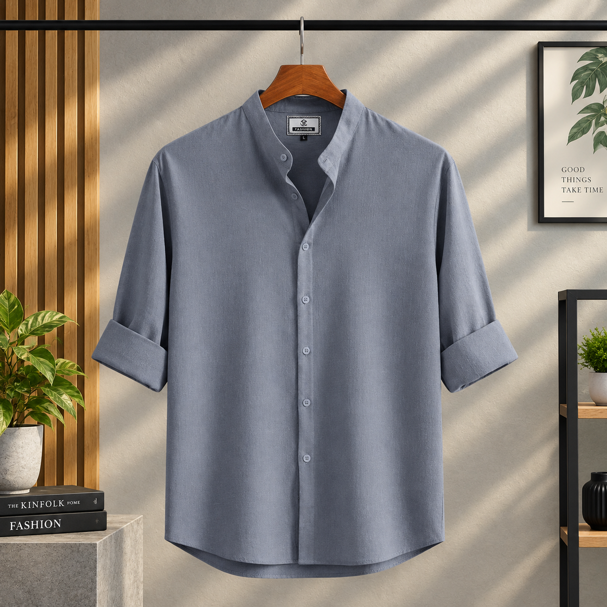 Zafran Band Collar Shirt - Ash