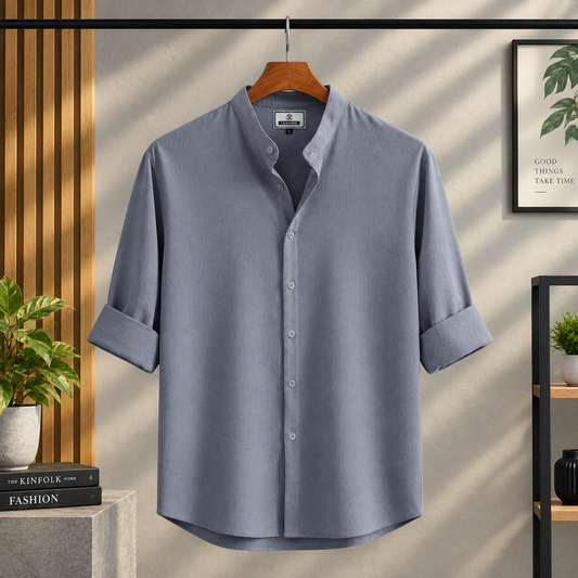 Zafran Band Collar Shirt - Ash