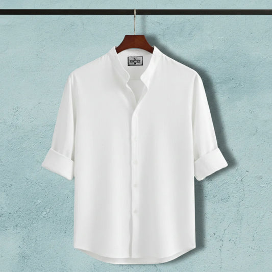Zafran Band Collar Shirt - White