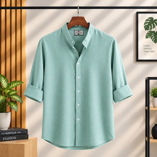 Zafran Band Collar Shirt - Sea Green