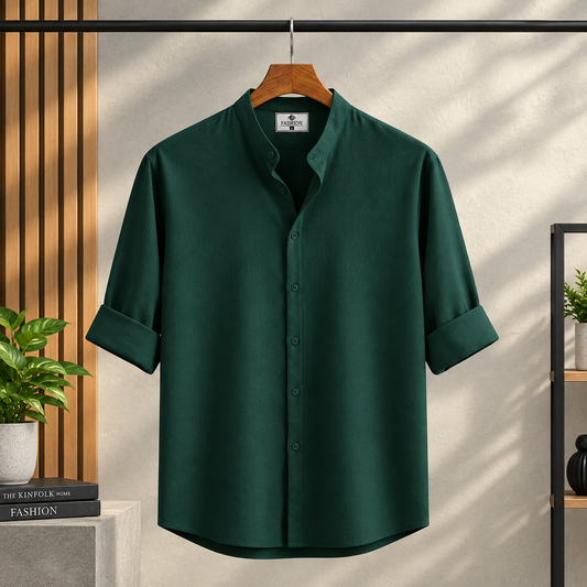 Zafran Band Collar Shirt -Teal