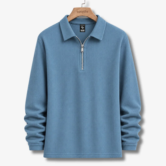 Ribbed Quarter-Zip Polo -  Steel Blue