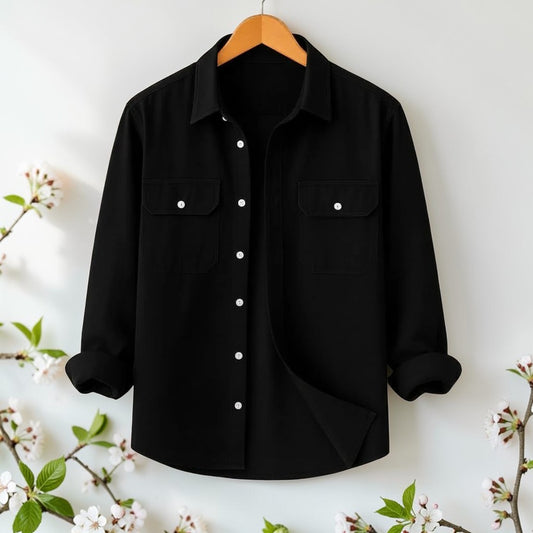 Full Sleeve Two Pocket Shirt-Black