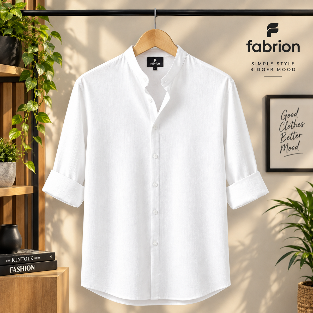 Zafran Band Collar Shirt - White
