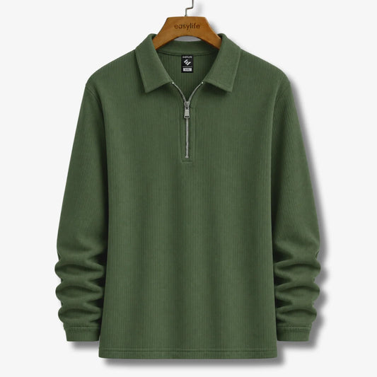Ribbed Quarter-Zip Polo -  Olive