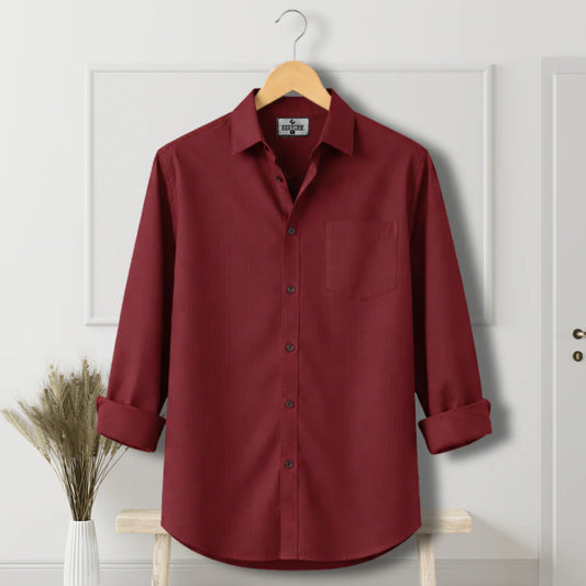 Fine Casual Cotton Stripe Shirt –  Red Marron