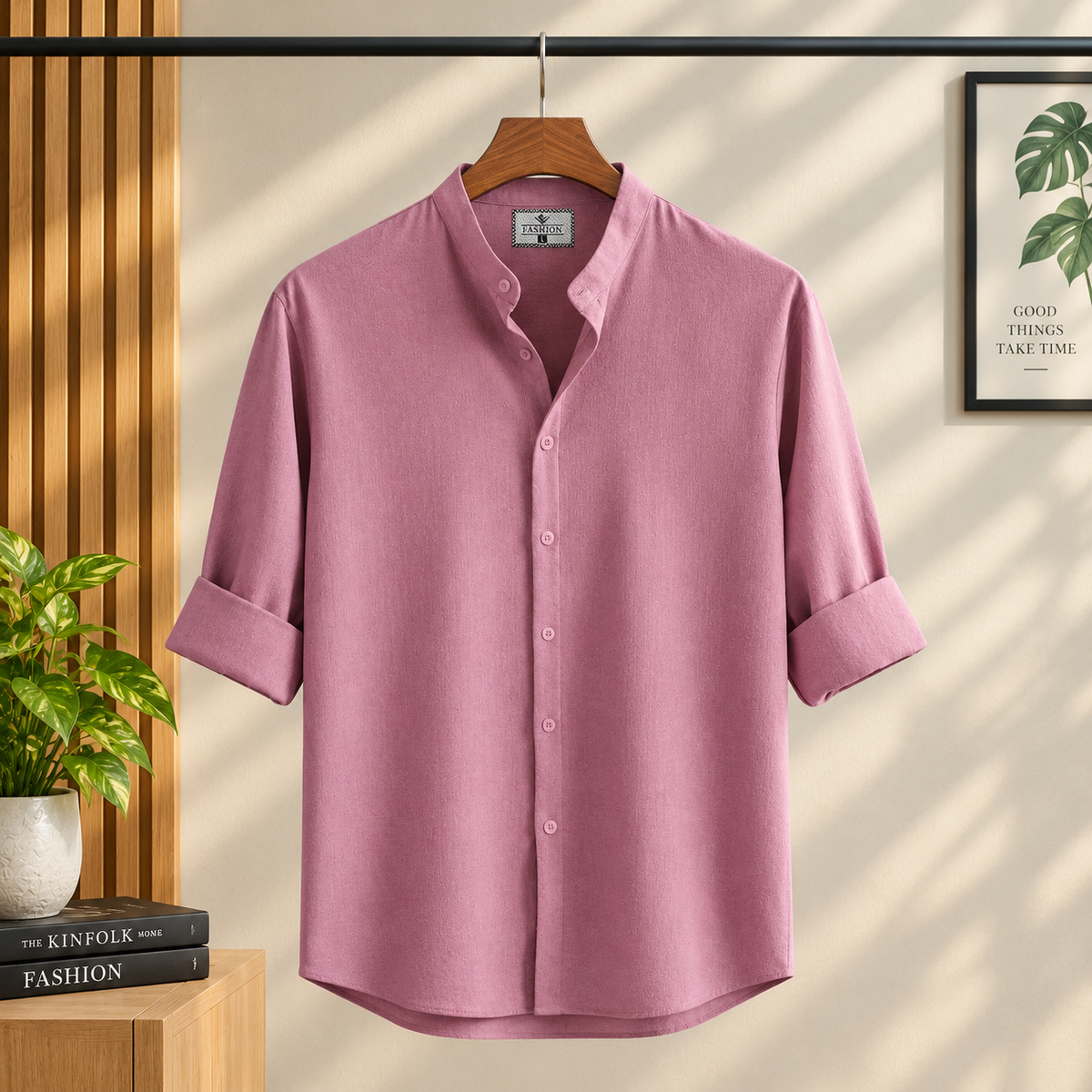 Zafran Band Collar Shirt - Onion