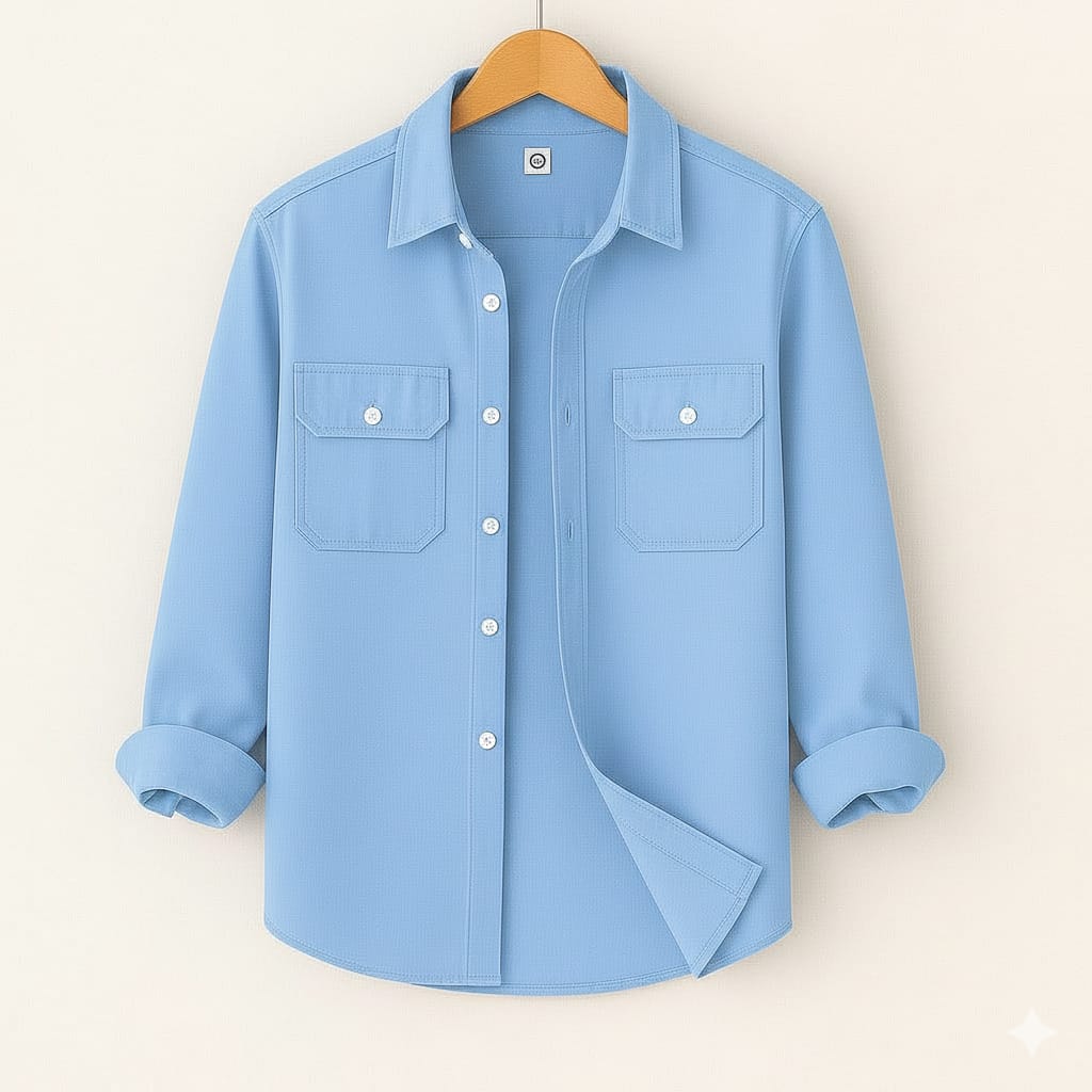 Full Sleeve Two Pocket Cotton- Sky