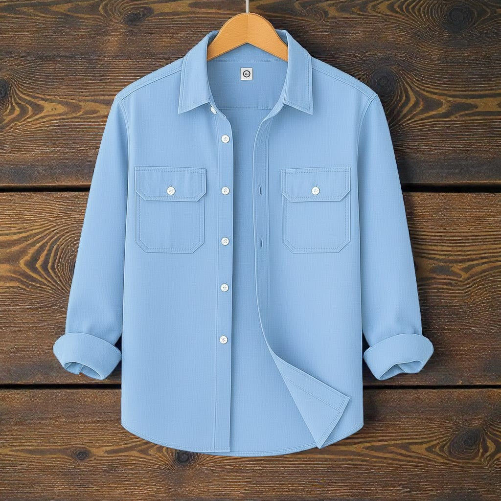 Full Sleeve Two Pocket Cotton- Sky