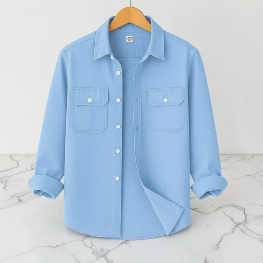Full Sleeve Two Pocket Shirt- Sky