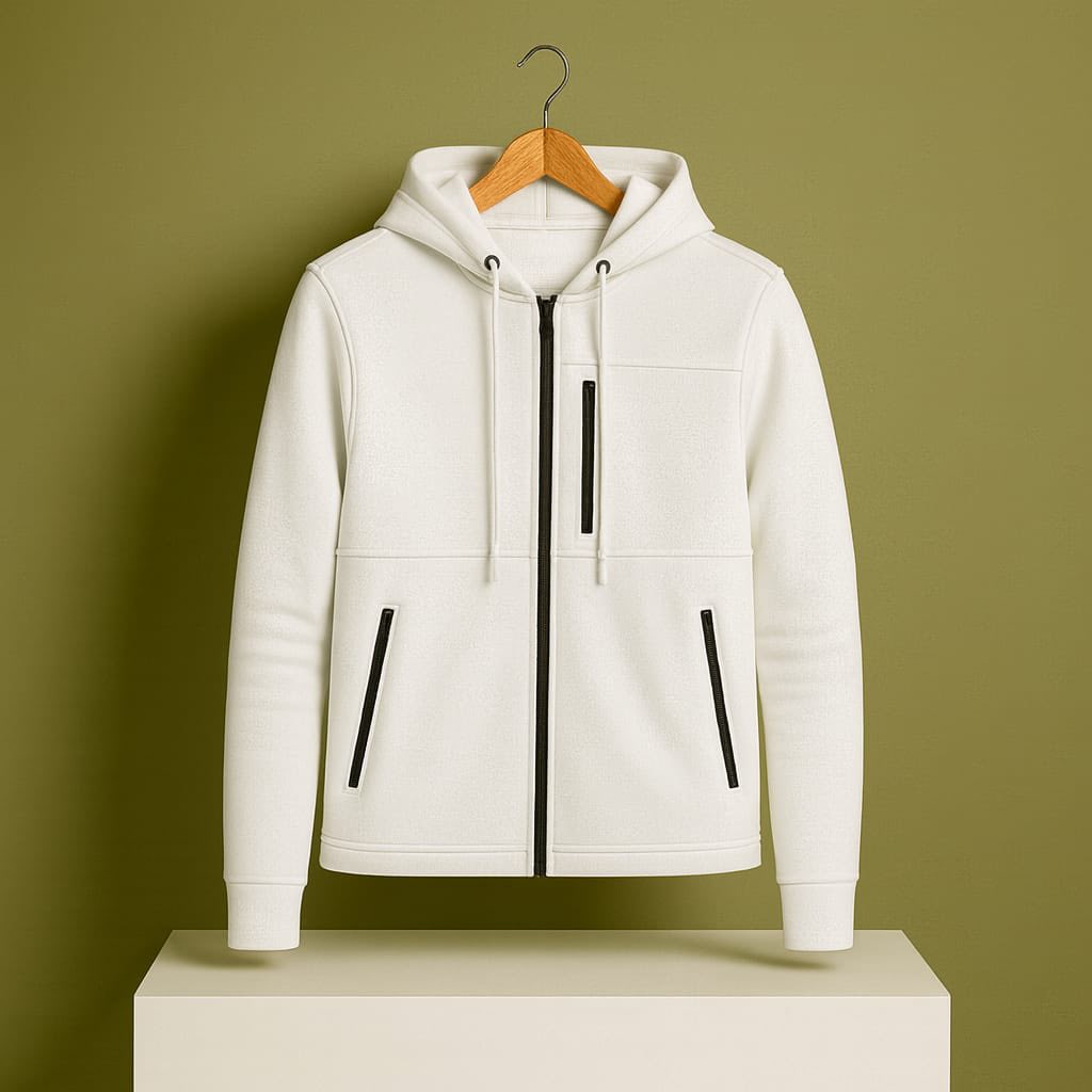 Men's Premium Full Zip Hooded Jacket - White