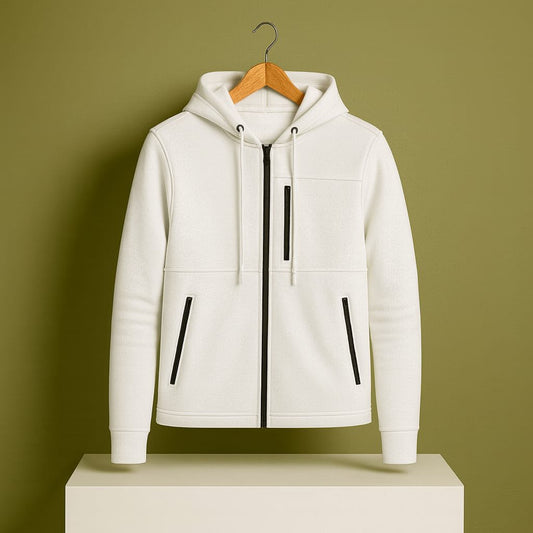 Men's Premium Full Zip Hooded Jacket - White