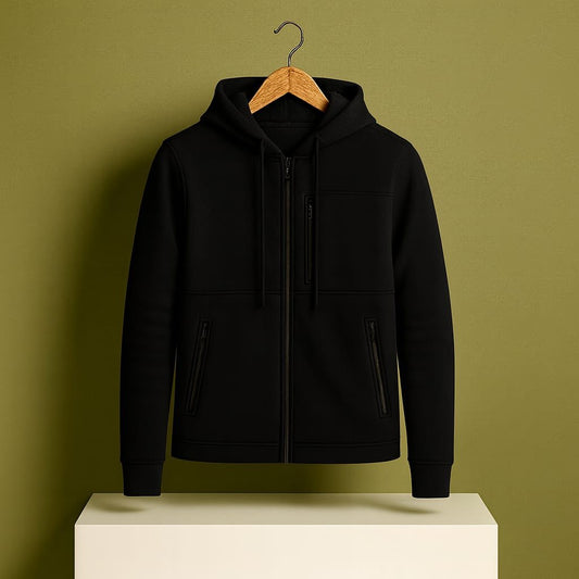 Men's Premium Full Zip Hooded Jacket -Pure Black