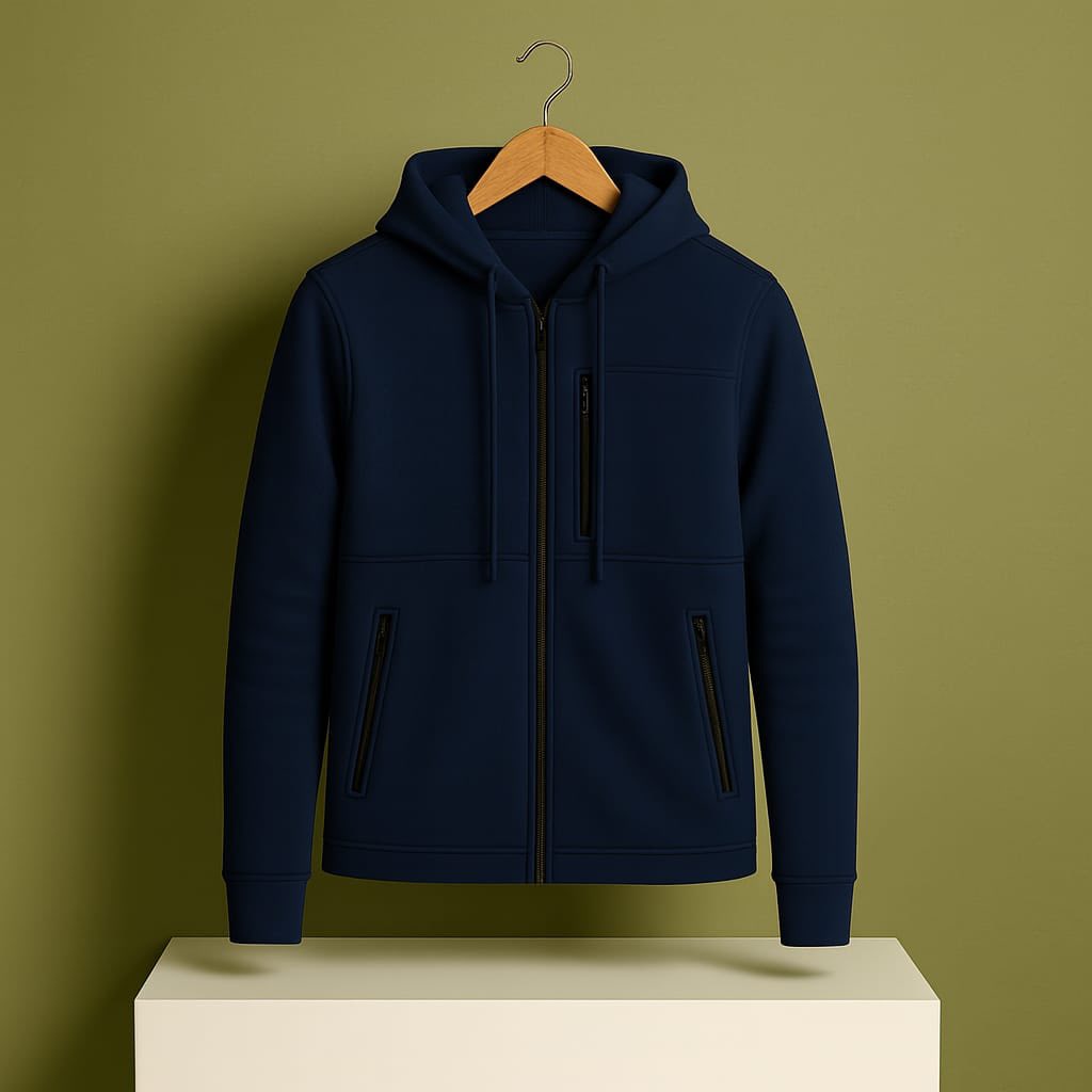 Men's Premium Full Zip Hooded Jacket - Navy Blue