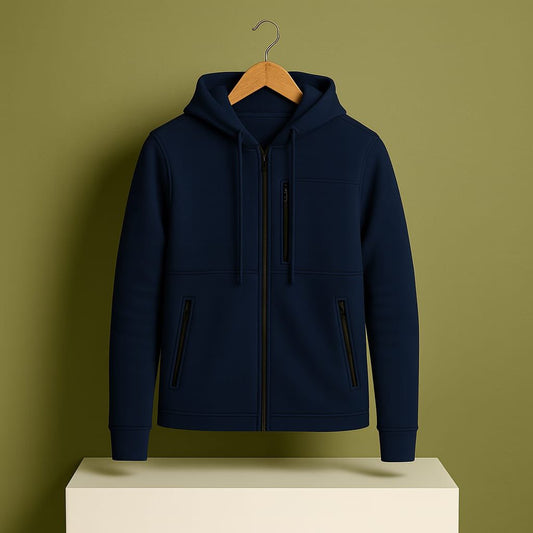 Men's Premium Full Zip Hooded Jacket - Navy Blue