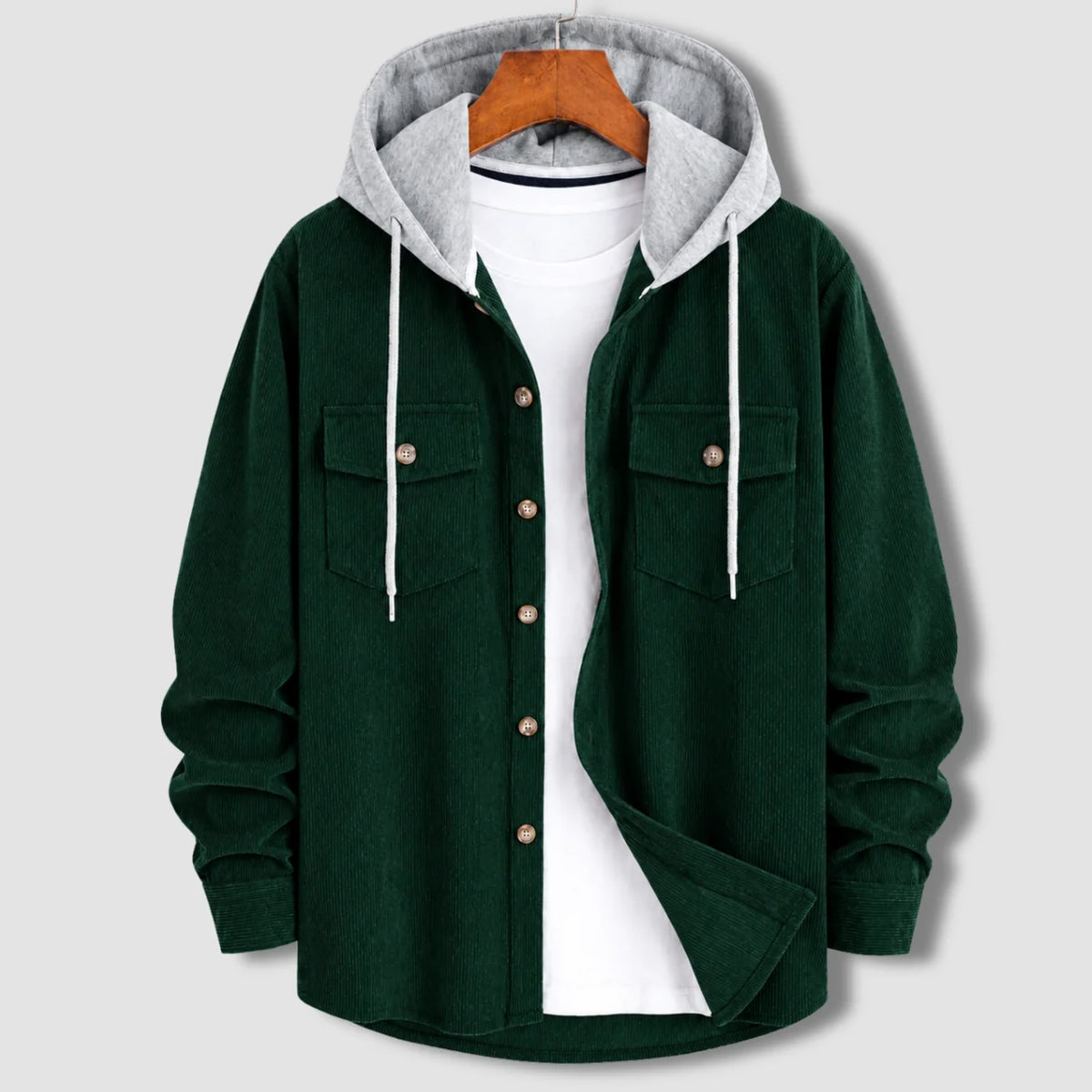 Signature Cord Hoodie - Bottle Green