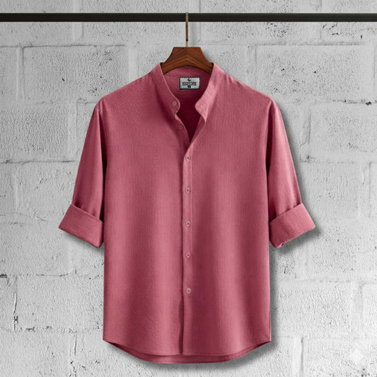 Zafran Band Collar Shirt - Baby Pink
