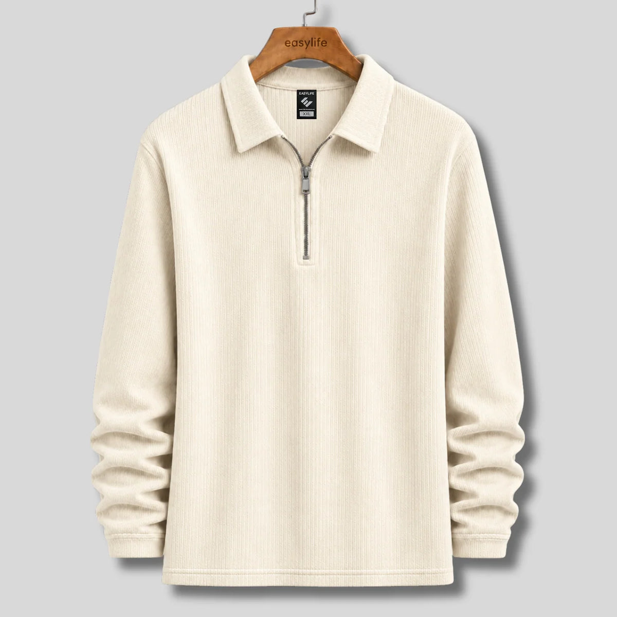 Ribbed Quarter-Zip Polo - Cream