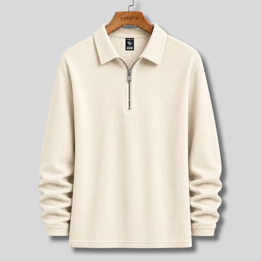 Ribbed Quarter-Zip Polo - Cream