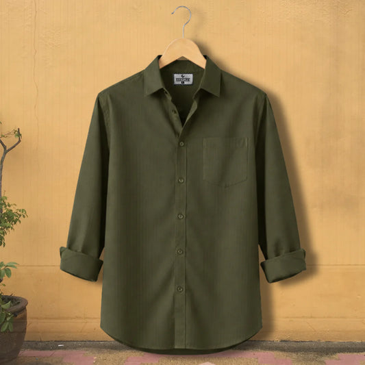 Fine Casual Cotton Stripe Shirt –  Olive