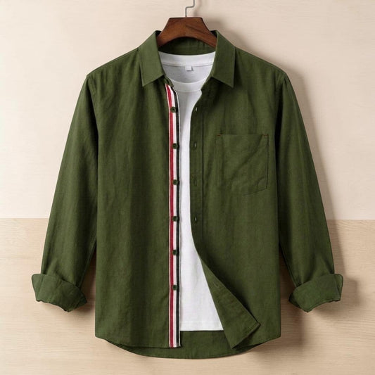 Contrast Placket Full Sleeve Shirt - Olive