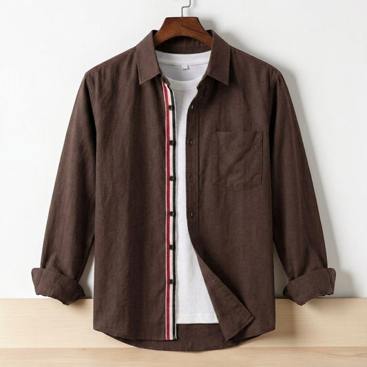 Contrast Placket Full Sleeve Shirt - Chocolate