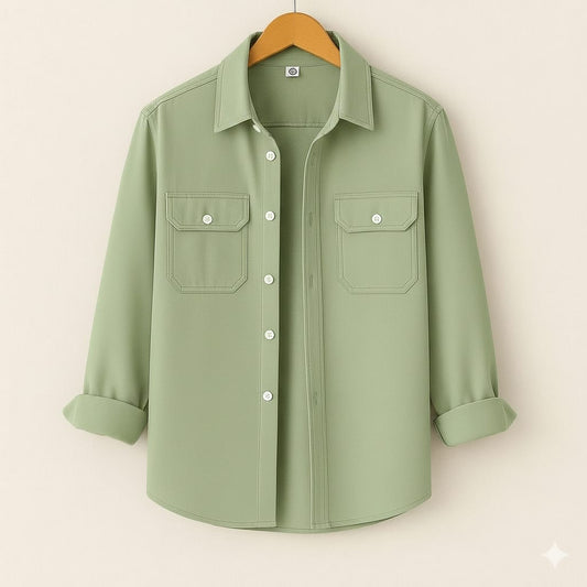 Full Sleeve Two Pocket Cotton Shirt-Lemon