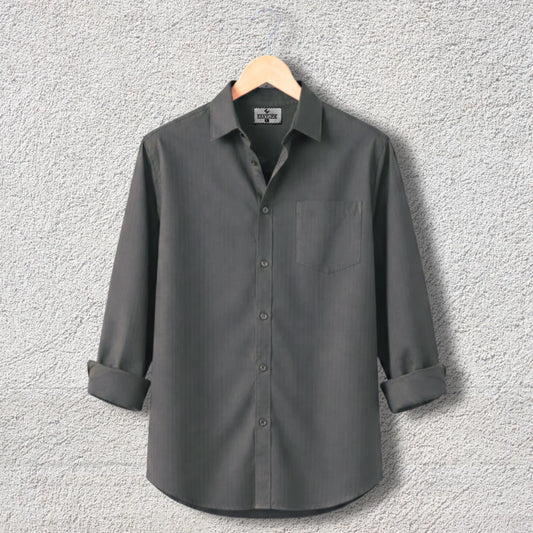 Fine Casual Cotton Stripe Shirt –  Charcoal Grey