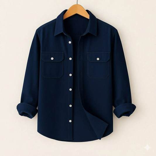 Full Sleeve Two Pocket Cotton- Navy blue