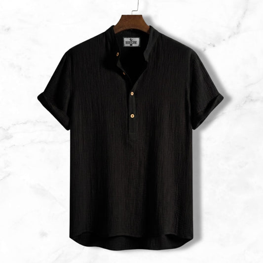 China Cotton Half Sleeve Katua - Black