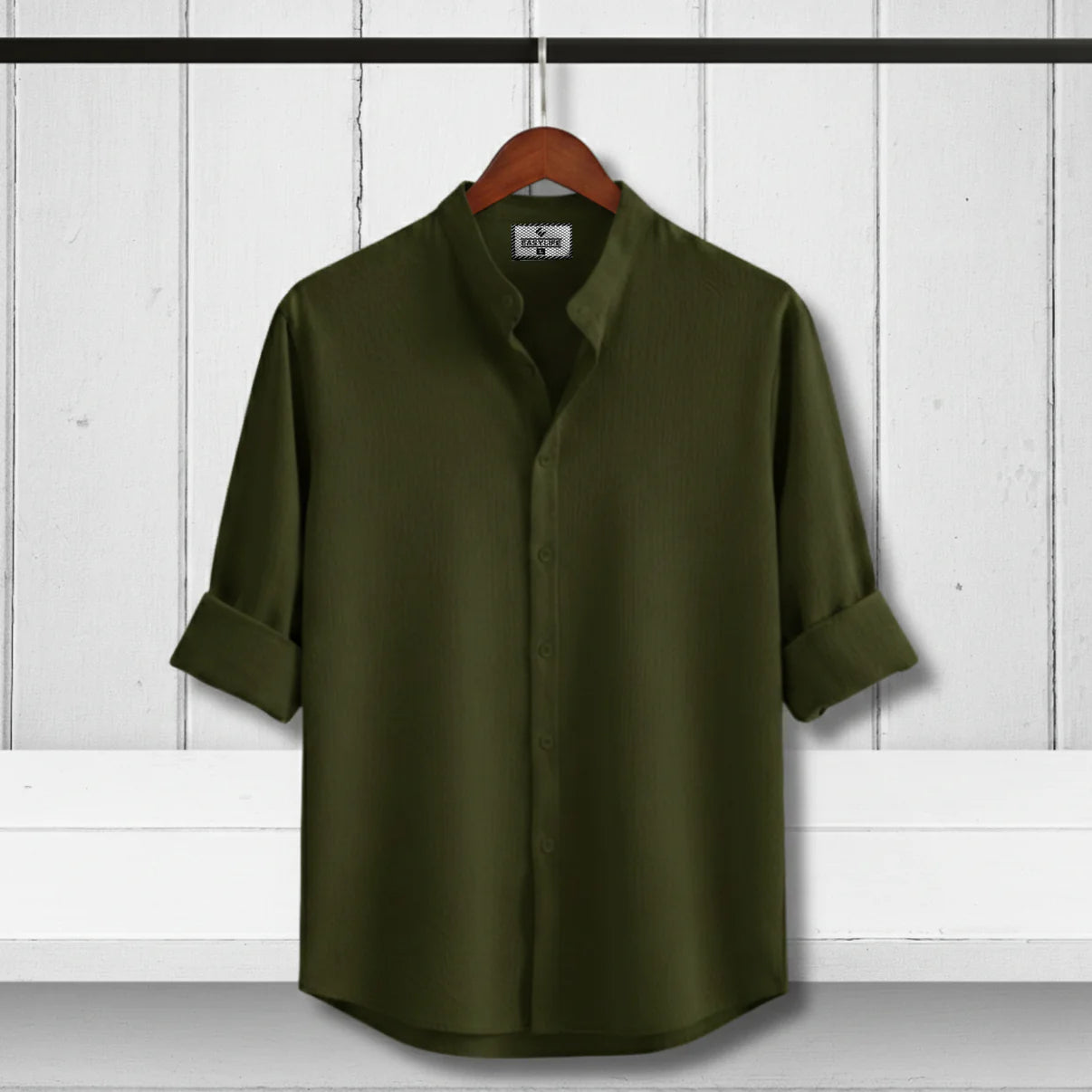 Zafran Band Collar Shirt - Olive
