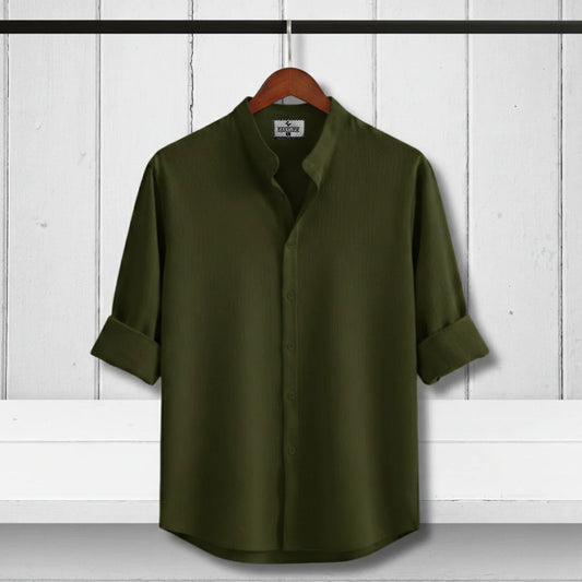 Zafran Band Collar Shirt - Olive
