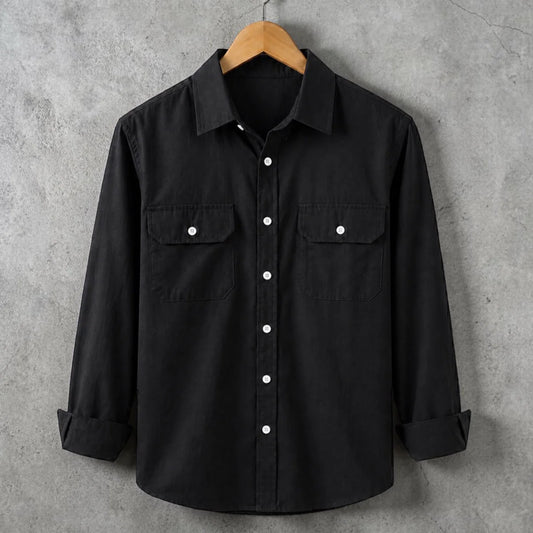 Full Sleeve Two Pocket Shirt-Black