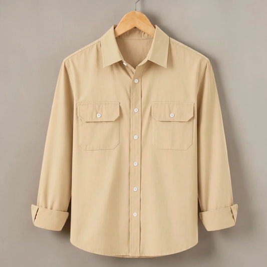 Full Sleeve Two Pocket Shirt-Cream