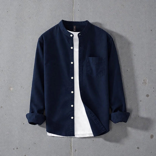 Bend collar full sleeve casual shirt - Navy